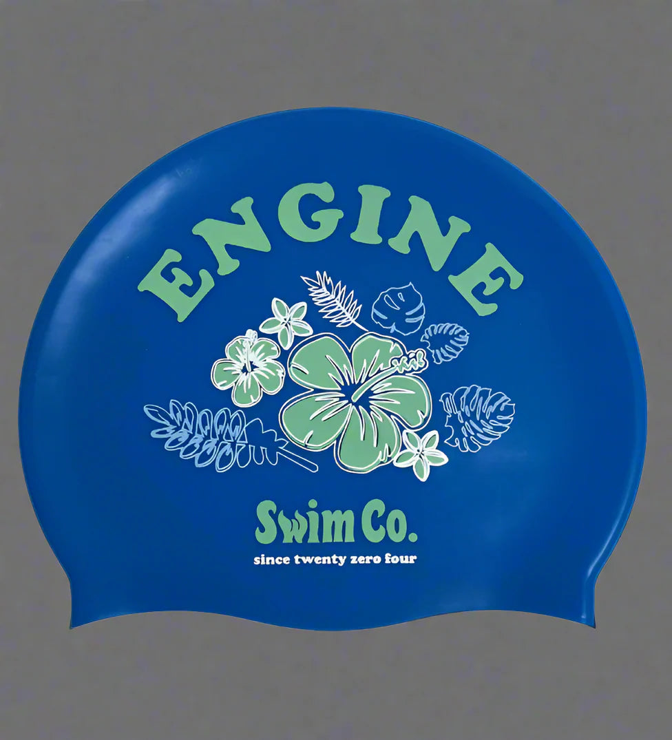 Silicone Swim Cap - Floral Blue