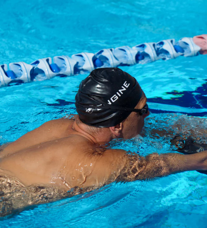 Silicone Swim Cap - Engine Logo Black