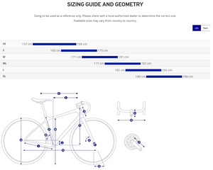 Giant road bike clearance sizing