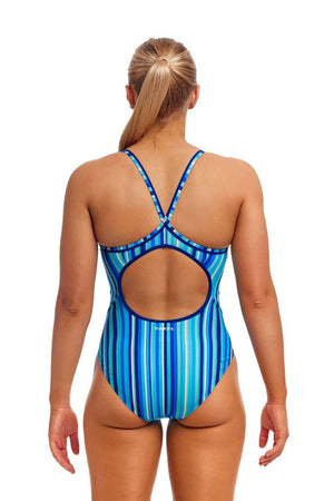 Lane Lines Diamond Back One Piece Swimsuit - Blue